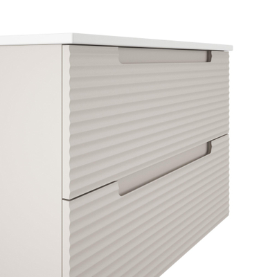 Saniclass Prime Balance Ensemble meuble de salle de bains - 60x55x45cm - 1 vasque ovale en céramique blanche - 1 trou de robinet - 2 tiroirs - miroir rectangulaire - mat cotton (beige)