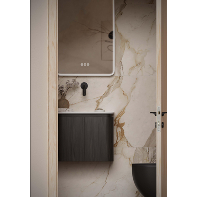 Thebalux Epoch Toiletmeubel - 36x35x41cm - ronding rechts - hoek links - 1 deur - Corian wastafel - zonder kraangat - Chocolate