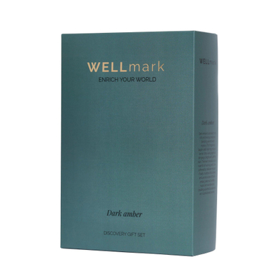 Wellmark Discover coffret cadeau - savon pour les mains et bougie parfumée - dark amber - verre noir fumé