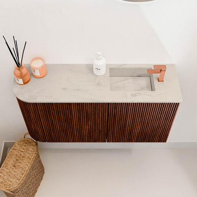 Mondiaz JOYA-DLUX 81.6cm toiletmeubel - ronding links kleur Ruby - Wastafel FAYE positie Rechts 1 kraangat kleur Opalo.