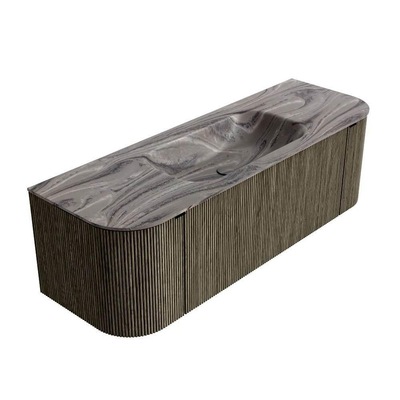 MONDIAZ KURVE-DLUX Meuble de salle de bains 140cm arrondi Gauche + Droite couleur Shadow avec 1 tiroir et 2 portes. Lavabo BIG SMALL Central 1 trou de robinet Sombra.