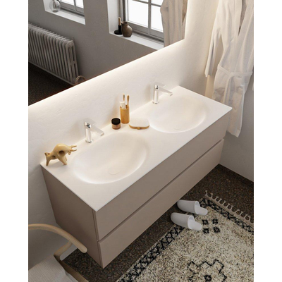 MONDIAZ VICA Ensemble de meuble salle de bain - 120cm - 2 tiroirs - lavabo Moon double - 2 trous de robinet - solid surface smoke