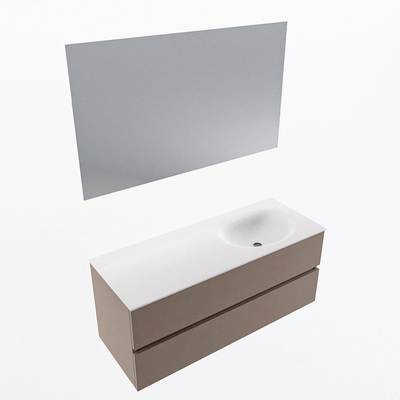 Mondiaz VICA ensemble de meuble de salle de bain - 120cm - meuble sous-vasque fumée - 2 tiroirs - lavabo lune droite - sans trous de robinet - couleur talc - miroir LED - version XL 60cm de haut