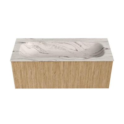 MONDIAZ KURVE-DLUX Meuble de salle de bains 110cm couleur chêne avec 1 tiroir et 0 porte. Lavabo BIG MEDIUM Central 1 trou de robinet Nata.