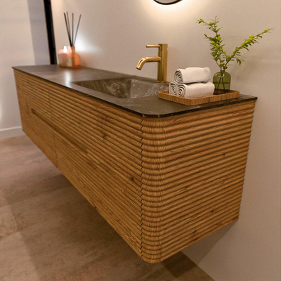 Mondiaz CIRO-DLUX Badkamermeubelset - 180x45x50cm - Solid surface wastafel Lava - 1 wasbak Rechts - 1 kraangat - 4 lades - Oak