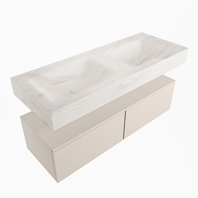 Mondiaz ALAN-DLUX Ensemble de meuble - 120cm - meuble Linen mat - 2 tiroirs - Lavabo Cloud Ostra suspendu - vasque gauche et droite - 2 trous de robinet