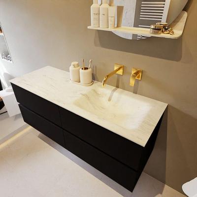 Mondiaz VICA-DLUX ensemble de meuble de salle de bain - 130cm - meuble sous-vasque urbain - 4 tiroirs - lavabo encastré cloud droite - sans trous de robinet - version haute de 60cm - opalo