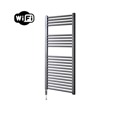 Sanicare HVW Elektrische Radiator - 111.8x45cm - 596W - wifi - thermostaat - chroom - linksonder - gunmetal (antraciet)