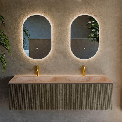 MONDIAZ KURVE-DLUX 150cm badmeubel kleur Shadow met 2 lades en 0 deuren. Wastafel STOR SMALL Dubbel 2 kraangaten Saba.