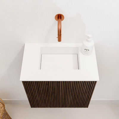 Mondiaz JOYA 40cm meuble de toilette - couleur Walnut - Vasque FAYE position Milieu Sans trou de robinet couleur Talc.