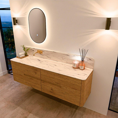 Mondiaz CIRO-DLUX Ensemble de meubles de salle de bains - 170x45x50cm - Plan vasque solid surface Nata - 1 vasque à gauche - sans trous de robinetterie - 4 tiroirs - Chêne