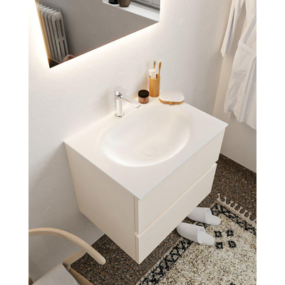 Mondiaz VICA ensemble de meuble de salle de bain - 60cm - meuble sous-vasque lin - 2 tiroirs - lavabo lune milieu - 1 trou de robinet - miroir LED - version XL 60cm de haut