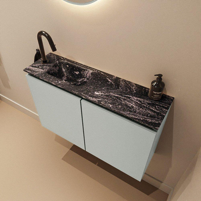 MONDIAZ TURE-DLUX Meuble de toilettes 80 cm Greey. Lavabo EDEN Lava position gauche. Avec 1 trou de robinet.