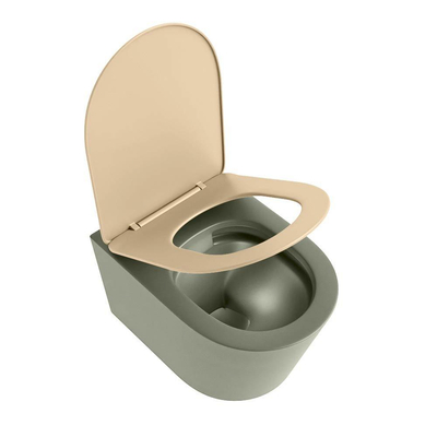 Mondiaz LAVIE WC suspendu – sans bride – 36 x 53 cm – avec abattant softclose – Army (vert), abattant Sand (beige)