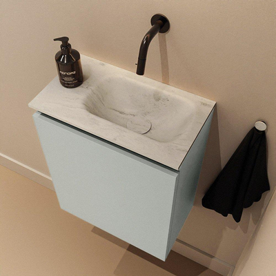 MONDIAZ TURE-DLUX Meuble de toilettes 40 cm Greey. Lavabo EDEN Opalo position droite. Sans trou de robinet.