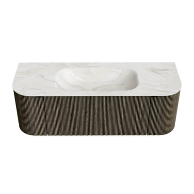 Mondiaz KURVE-DLUX Badkamermeubelset - 130x46x40cm - 1 lade - 2 deuren - wastafel solid surface - midden - 1 kraangat - Shadow