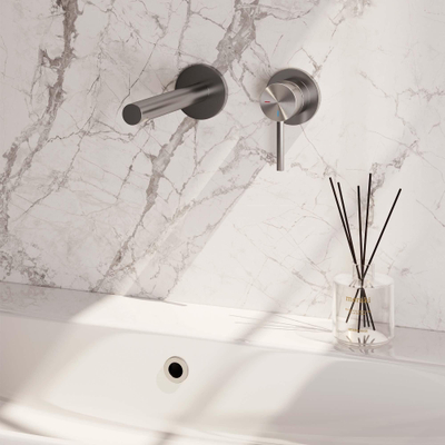 BRAUER Brushed Edition Wastafelmengkraan inbouw - rechte uitloop links - hendel lang smal - inclusief inbouwdeel - model A 1 - PVD - geborsteld RVS