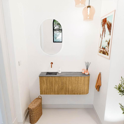 Mondiaz JOYA-DLUX 101.6cm toiletmeubel - ronding rechts kleur Oak - Wastafel FAYE positie Links Zonder kraangat kleur Sombra.
