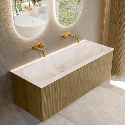 Mondiaz KURVE-DLUX Ensemble de meuble de salle de bains - 120x46x40cm - 1 tiroir - lavabo solid surface - centré - sans trou de robinet - Dusk