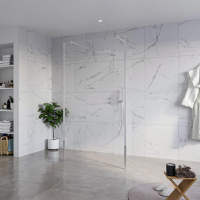 Fortifura Galeria Douche à l'italienne - 110x200cm - verre clair - anticalcaire - verre de sécurité 8mm - 2 parois latérales 30cm - avec bras muraux et profilés d'angle - Chrome