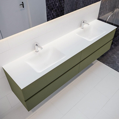 Mondiaz VICA ensemble de meuble de salle de bain - 200cm - meuble sous-vasque armée - 4 tiroirs - lavabo nuage double - 2 trous de robinet - miroir LED - version XL 60cm de haut