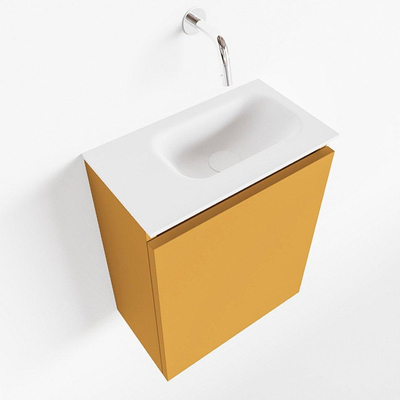 MONDIAZ TURE Toiletmeubel 40x23x50cm met 0 kraangaten 1 deuren ocher mat Wastafel Eden rechts Solid Surface Wit
