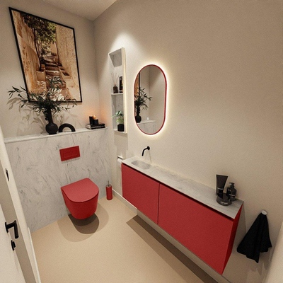 MONDIAZ TURE-DLUX Meuble toilette - 120cm - Fire - EDEN - vasque Opalo - position gauche - sans trou de robinet