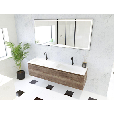 HR Matrix ensemble meuble de salle de bain 3d 160cm 2 tiroirs sans poignée avec bandeau couleur charleston avec vasque fine 2 trous de robinetterie blanc mat