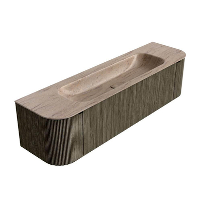 MONDIAZ KURVE-DLUX Meuble de salle de bains 170cm arrondi Gauche + Droite couleur Shadow avec 1 tiroir et 2 portes. Lavabo BIG LARGE Central 2 trous de robinet Saba.