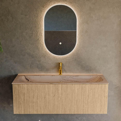 MONDIAZ KURVE-DLUX 120cm badmeubel kleur Oak met 1 lade en 0 deuren. Wastafel BIG LARGE Midden 1 kraangat Arena.