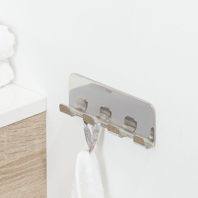 Tiger Colar Patère - 4 crochets - autocollante - acier inox poli