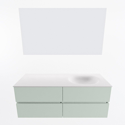 Mondiaz VICA ensemble de meuble de salle de bain - 130cm - meuble sous-vasque gris - 4 tiroirs - lavabo moon droite - 1 trou de robinet - couleur talc - miroir LED - version XL 60cm de haut