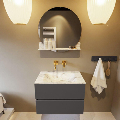 Mondiaz VICA-DLUX ensemble de meuble de salle de bain - 70cm - meuble sous-vasque gris foncé - 2 tiroirs - lavabo encastré cloud milieu - sans trous de robinet - version haute de 60cm - glace