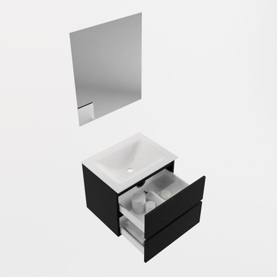 Mondiaz VICA ensemble de meuble de salle de bain - 60cm - meuble sous-vasque urban - 2 tiroirs - lavabo cloud milieu - sans trous de robinet - couleur talc - miroir LED - version XL 60cm de haut