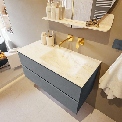 Mondiaz VICA-DLUX ensemble de meuble de salle de bain - 100cm - meuble sous-vasque plata - 2 tiroirs - lavabo encastrée cloud droite - sans trous de robinet - version haute de 60cm - ostra