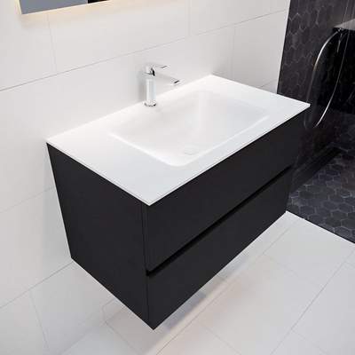 MONDIAZ VICA Ensemble de meuble salle de bain - 80cm - 2 tiroirs - lavabo Cloud central - 1 trou de robinet - solid surface urban