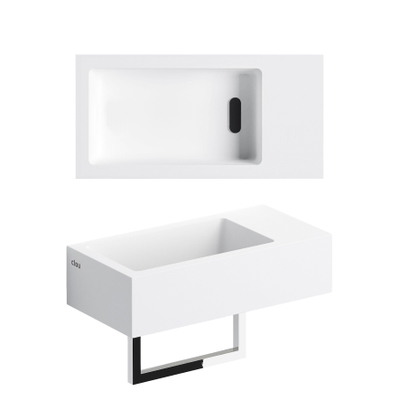 Clou Flush 3 lave-mains 36x18cm trou de robinet à droite avec porte-serviettes aluite Blanc mat