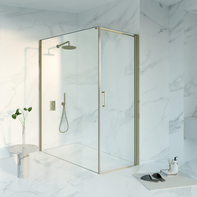 Fortifura Galeria Cabine de douche - 70x180x200 - Verre de sécurité à profil - anticalcaire - Laiton brossé PVD (Or)