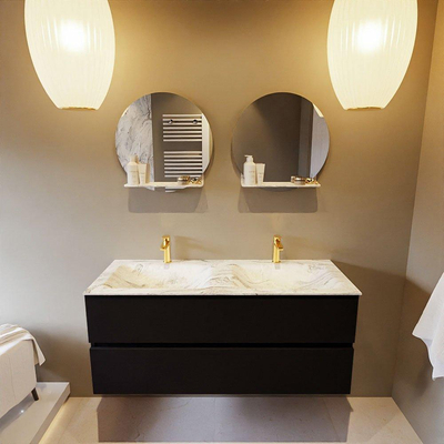 Mondiaz VICA-DLUX Ensemble de meuble de salle de bain - 120cm - meuble sous-vasque urban - 2 tiroirs - lavabo encastré cloud double - 2 trous de robinet - version haute de 60cm - glace