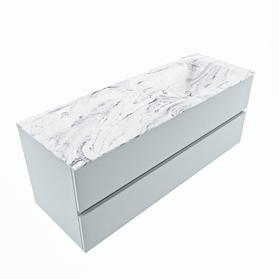 MONDIAZ VICA-DLUX Badkamermeubelset - 130cm - onderkast clay- 2 lades - inbouw wastafel cloud rechts - 1 kraangat - 60cm hoge versie - glace
