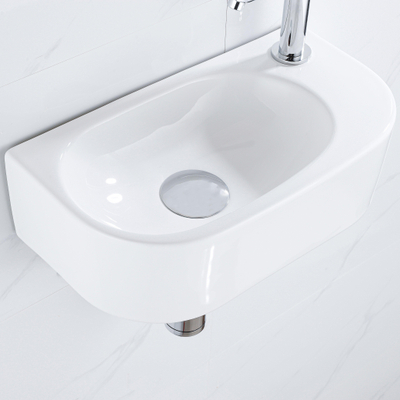 QeramiQ Fuente fonteinset – halfrond – 40x21.5x12 cm – keramiek wit glans – kraangat rechts – chromen kraan
