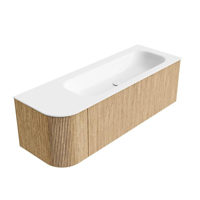 MONDIAZ KURVE 135cm Meuble salle de bain avec module 25 G - couleur Oak - 1 tiroir - 1 porte - vasque BIG MEDIUM droite - 1 trou de robinet - Talc