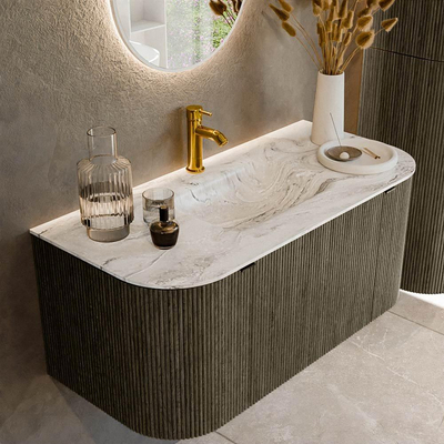 Mondiaz KURVE-DLUX Badkamermeubelset - 100x46x40cm - 1 lade - 2 deuren - wastafel solid surface - midden - 1 kraangat - Shadow