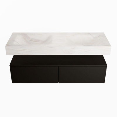 Mondiaz ALAN-DLUX Ensemble de meuble - 130cm - meuble Urban mat - 2 tiroirs - Lavabo Cloud Ostra suspendu - vasque gauche et droite - 2 trous de robinet