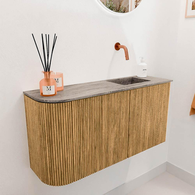 Mondiaz JOYA-DLUX 81.6cm meuble de toilette - arrondi gauche couleur Chêne - Vasque FAYE position Droite Sans trou de robinet couleur Oza.