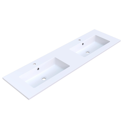 Arcqua Mira Inbouw Wastafel - 161x46x1.5cm - dubbele wasbak - 2 kraangaten - cast marble - mat wit