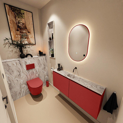 MONDIAZ TURE-DLUX Meuble toilette - 120cm - Fire - EDEN - vasque Glace - position centrale - sans trou de robinet