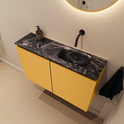 MONDIAZ TURE-DLUX meuble WC 80 cm Ocher. Lavabo EDEN Lava position droite. Sans trou de robinet.