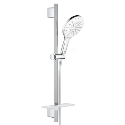 GROHE Rainshower Smartactive 150 Ensemble barre de douche - 60cm - douchette ronde - 3 types de jets - flexible de douche lisse - avec porte-savon - chrome/moon white