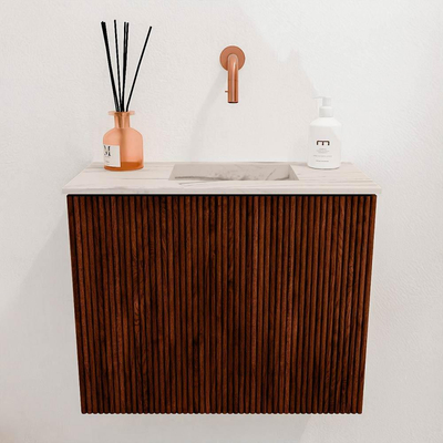 Mondiaz JOYA-DLUX 50cm toiletmeubel - kleur Ruby - Wastafel FAYE positie Rechts Zonder kraangat kleur Nata.